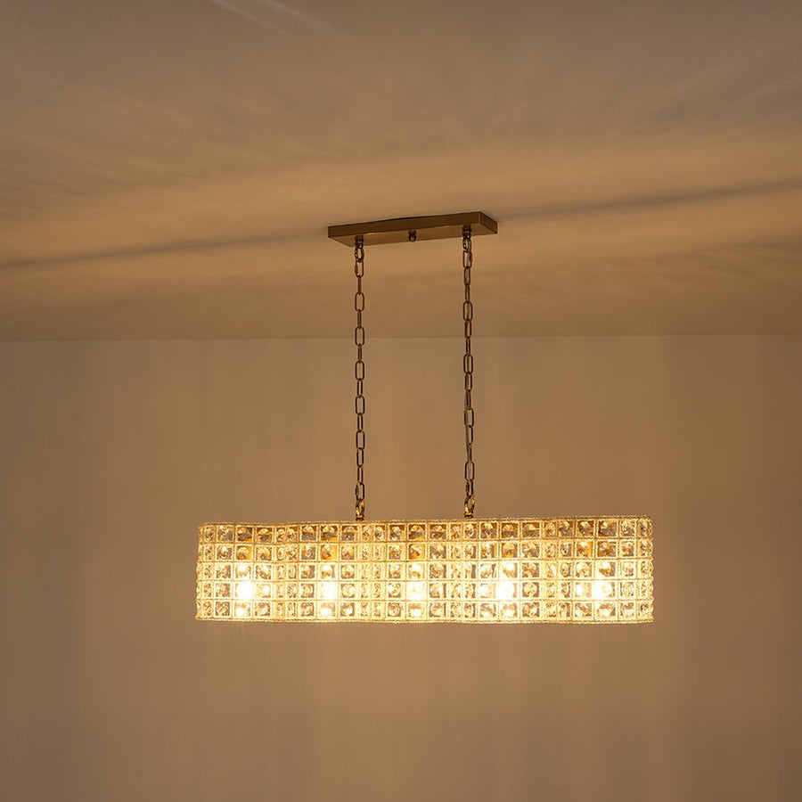Farmhouze Light - Glam Decorative Crystal Accented Long Cage Island Chandelier - Chandelier - Brass - 