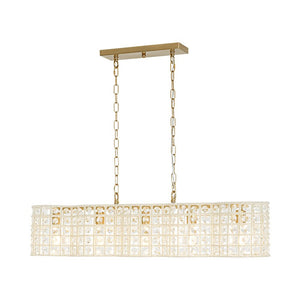 Farmhouze Light - Glam Decorative Crystal Accented Long Cage Island Chandelier - Chandelier - Brass - 