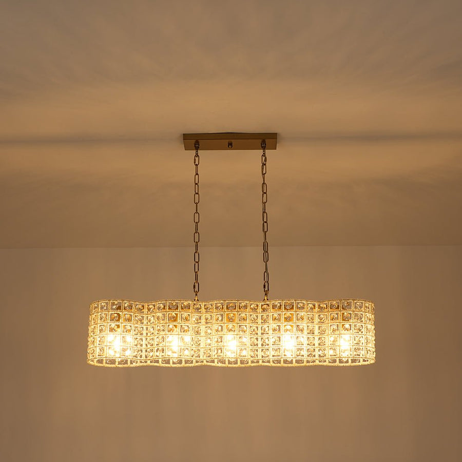 Farmhouze Light - Glam Decorative Crystal Accented Long Cage Island Chandelier - Chandelier - Brass - 