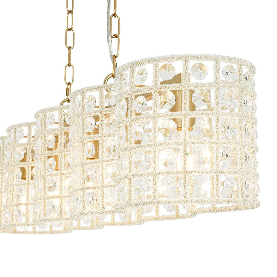 Farmhouze Light - Glam Decorative Crystal Accented Long Cage Island Chandelier - Chandelier - Brass - 