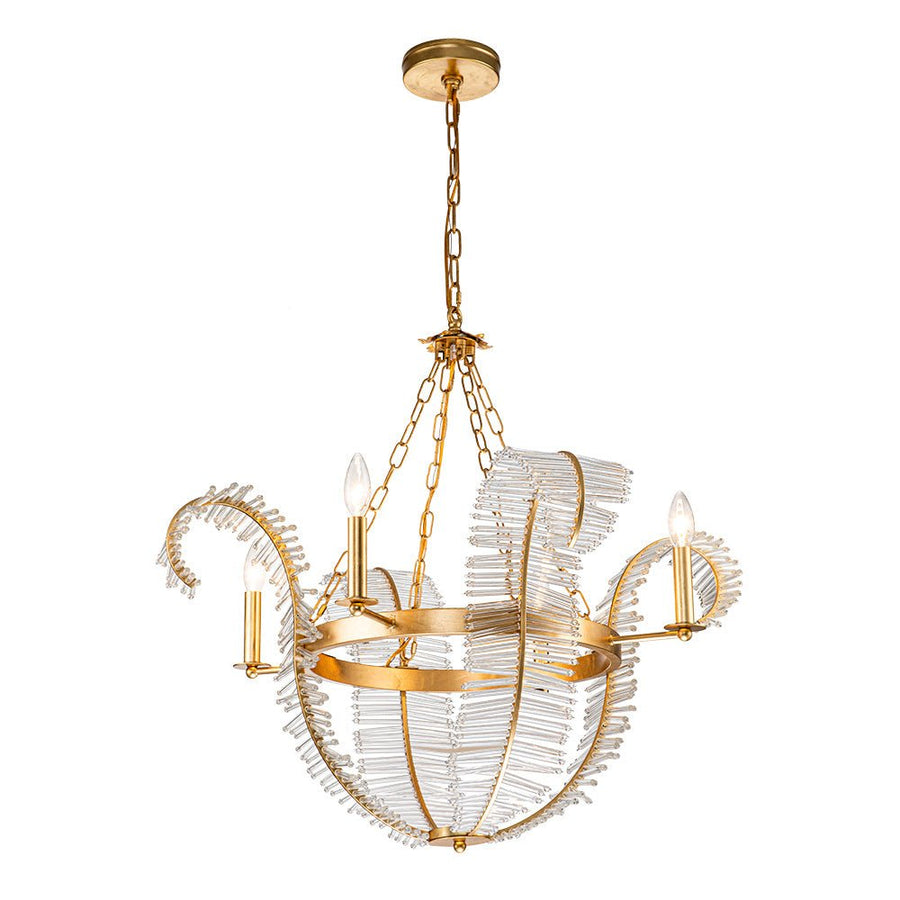 Farmhouze Light - Glam French Crystal Gold Leaf Flower Crystal Chandelier - Chandelier - 4 Bulbs - 