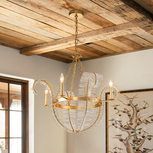 Farmhouze Light - Glam French Crystal Gold Leaf Flower Crystal Chandelier - Chandelier - 4 Bulbs - 