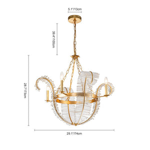 Farmhouze Light - Glam French Crystal Gold Leaf Flower Crystal Chandelier - Chandelier - 4 Bulbs - 