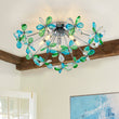 Load image into Gallery viewer, Farmhouze Light - Glam Green Blue Crystal Floral Sunburst Semi Flush Mount - Ceiling Light - Chrome - 
