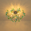 Load image into Gallery viewer, Farmhouze Light - Glam Green Blue Crystal Floral Sunburst Semi Flush Mount - Ceiling Light - Chrome - 
