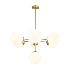 Farmhouze Light - Glam Milky White Glass Globe Linear Sputnik Chandelier - Chandelier - Brass - 