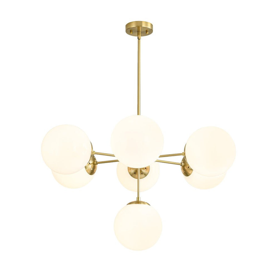 Farmhouze Light - Glam Milky White Glass Globe Linear Sputnik Chandelier - Chandelier - Brass - 