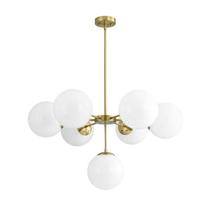 Farmhouze Light - Glam Milky White Glass Globe Linear Sputnik Chandelier - Chandelier - Brass - 