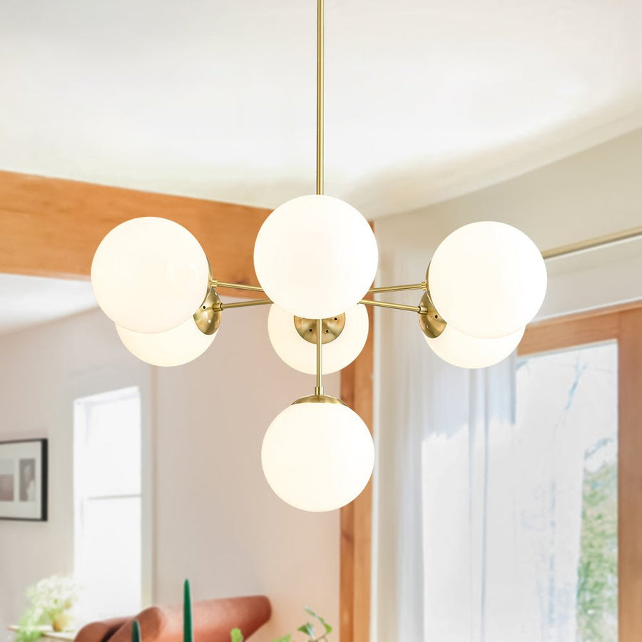 Farmhouze Light - Glam Milky White Glass Globe Linear Sputnik Chandelier - Chandelier - Brass - 