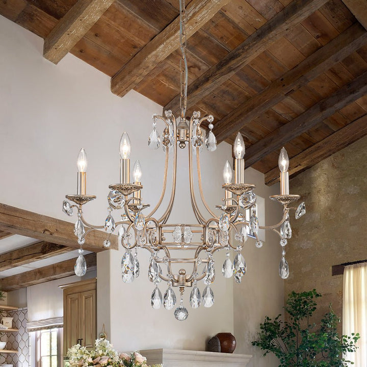 Farmhouze Light - Glam Vintage 6 - Light Crystal Accented Candle Style Chandelier - Chandelier - 6 - Light - 