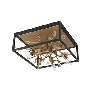 Farmhouze Light - Gold Branch Crystal Black Square Cage Ceiling Light - Ceiling Light - Black + Gold - 