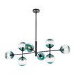 Load image into Gallery viewer, Farmhouze Light - Grudual Blue Glass Globe Linear Sputnik Island Chandelier - Chandelier - Black - 
