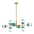Load image into Gallery viewer, Farmhouze Light - Grudual Blue Glass Globe Linear Sputnik Island Chandelier - Chandelier - Brass - 
