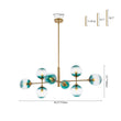 Load image into Gallery viewer, Farmhouze Light - Grudual Blue Glass Globe Linear Sputnik Island Chandelier - Chandelier - Brass - 
