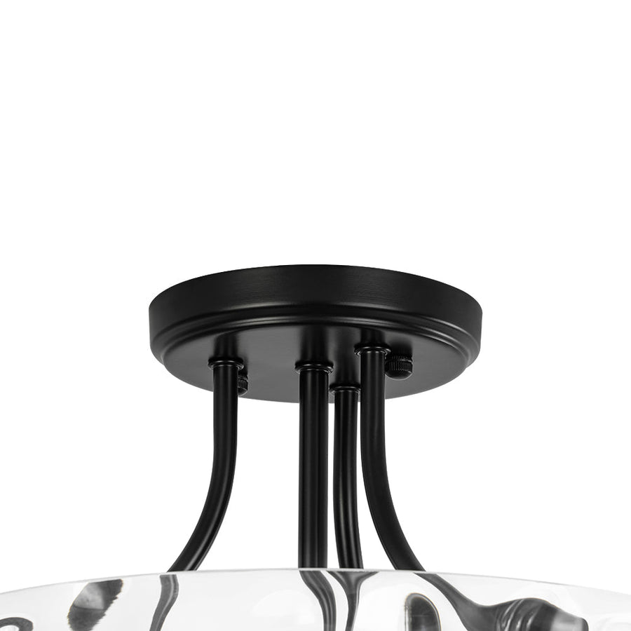 Farmhouze Light - Hammered Texture Glass Round Semi Flush Ceiling Light - Ceiling Light - Black - 