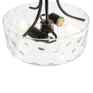 Farmhouze Light - Hammered Texture Glass Round Semi Flush Ceiling Light - Ceiling Light - Black - 