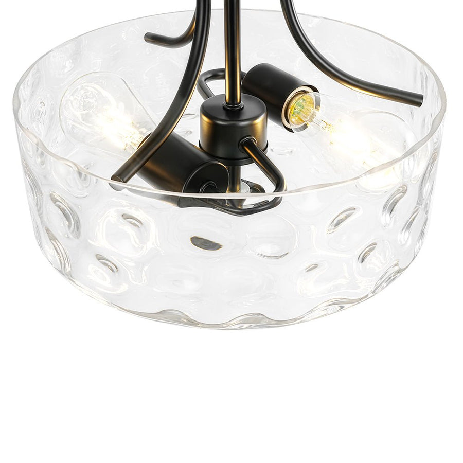 Farmhouze Light - Hammered Texture Glass Round Semi Flush Ceiling Light - Ceiling Light - Black - 