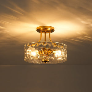 Farmhouze Light - Hammered Texture Glass Round Semi Flush Ceiling Light - Ceiling Light - Gold - 
