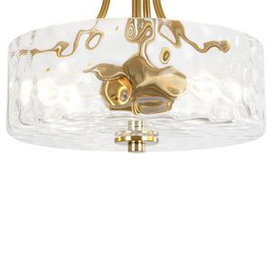 Farmhouze Light - Hammered Texture Glass Round Semi Flush Ceiling Light - Ceiling Light - Gold - 
