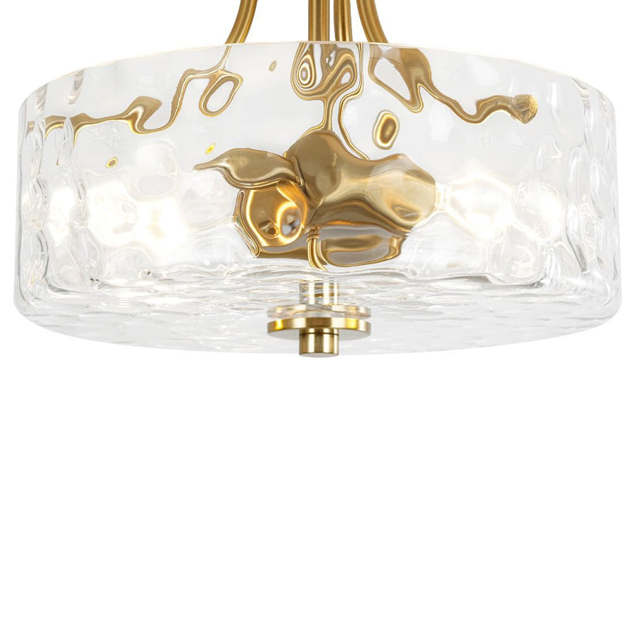 Farmhouze Light - Hammered Texture Glass Round Semi Flush Ceiling Light - Ceiling Light - Gold - 
