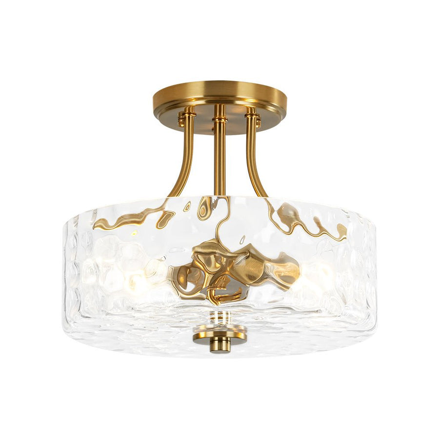 Farmhouze Light - Hammered Texture Glass Round Semi Flush Ceiling Light - Ceiling Light - Gold - 