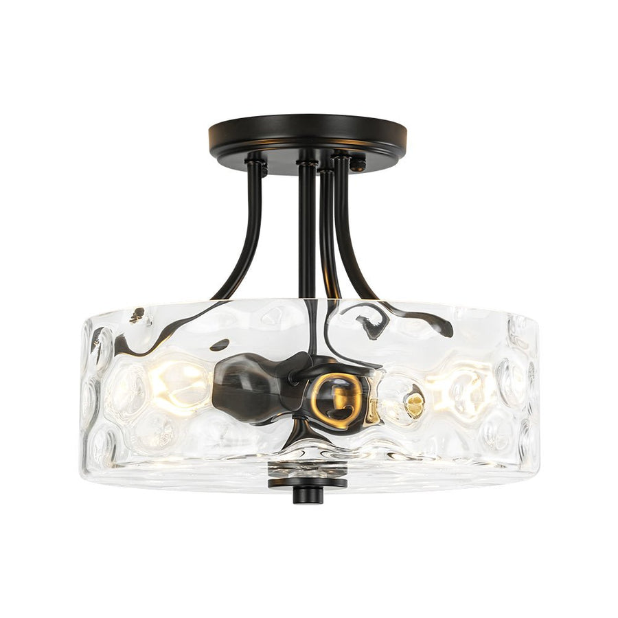Farmhouze Light - Hammered Texture Glass Round Semi Flush Ceiling Light - Ceiling Light - Gold - 