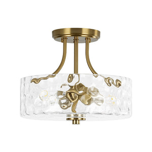 Farmhouze Light - Hammered Texture Glass Round Semi Flush Ceiling Light - Ceiling Light - Gold - 