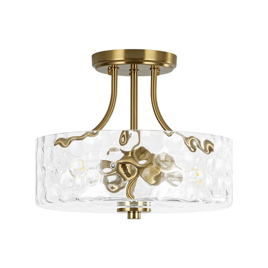 Farmhouze Light - Hammered Texture Glass Round Semi Flush Ceiling Light - Ceiling Light - Gold - 