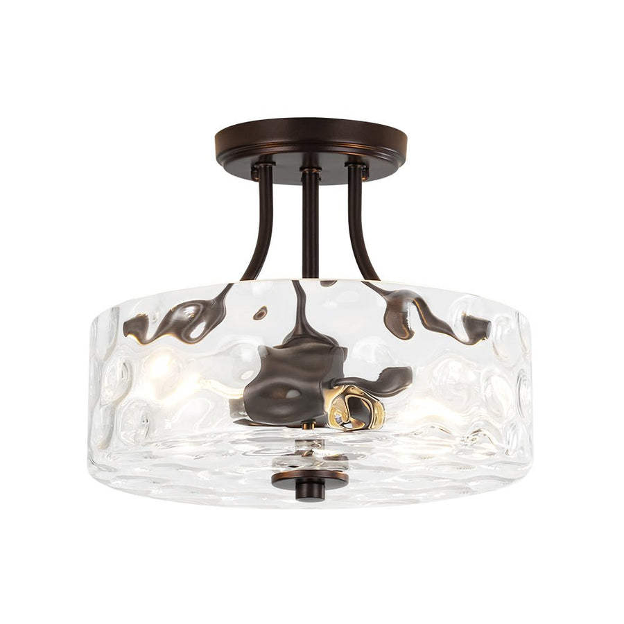 Farmhouze Light - Hammered Texture Glass Round Semi Flush Ceiling Light - Ceiling Light - Oil - Rubbed Bronze(Special Deal) - 