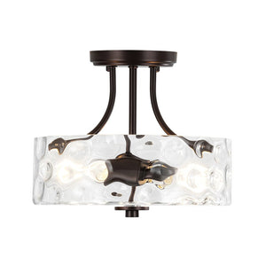Farmhouze Light - Hammered Texture Glass Round Semi Flush Ceiling Light - Ceiling Light - Oil - Rubbed Bronze(Special Deal) - 