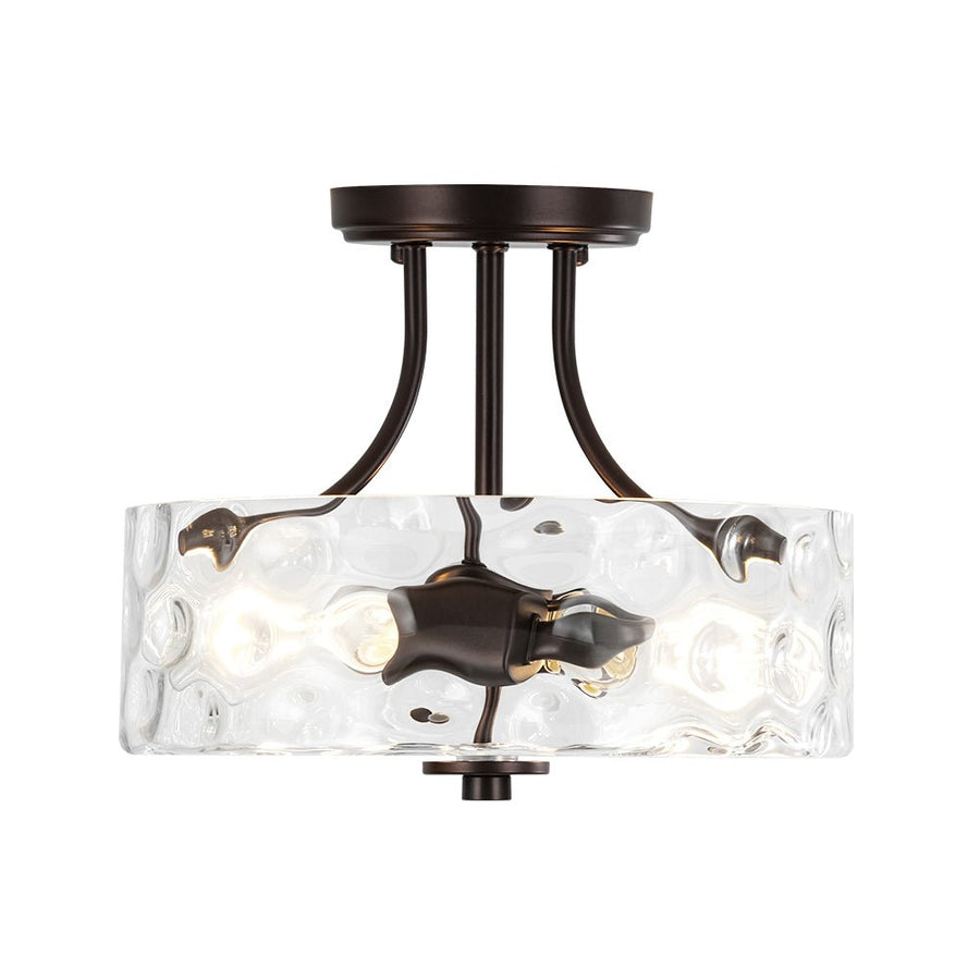 Farmhouze Light - Hammered Texture Glass Round Semi Flush Ceiling Light - Ceiling Light - Oil - Rubbed Bronze(Special Deal) - 