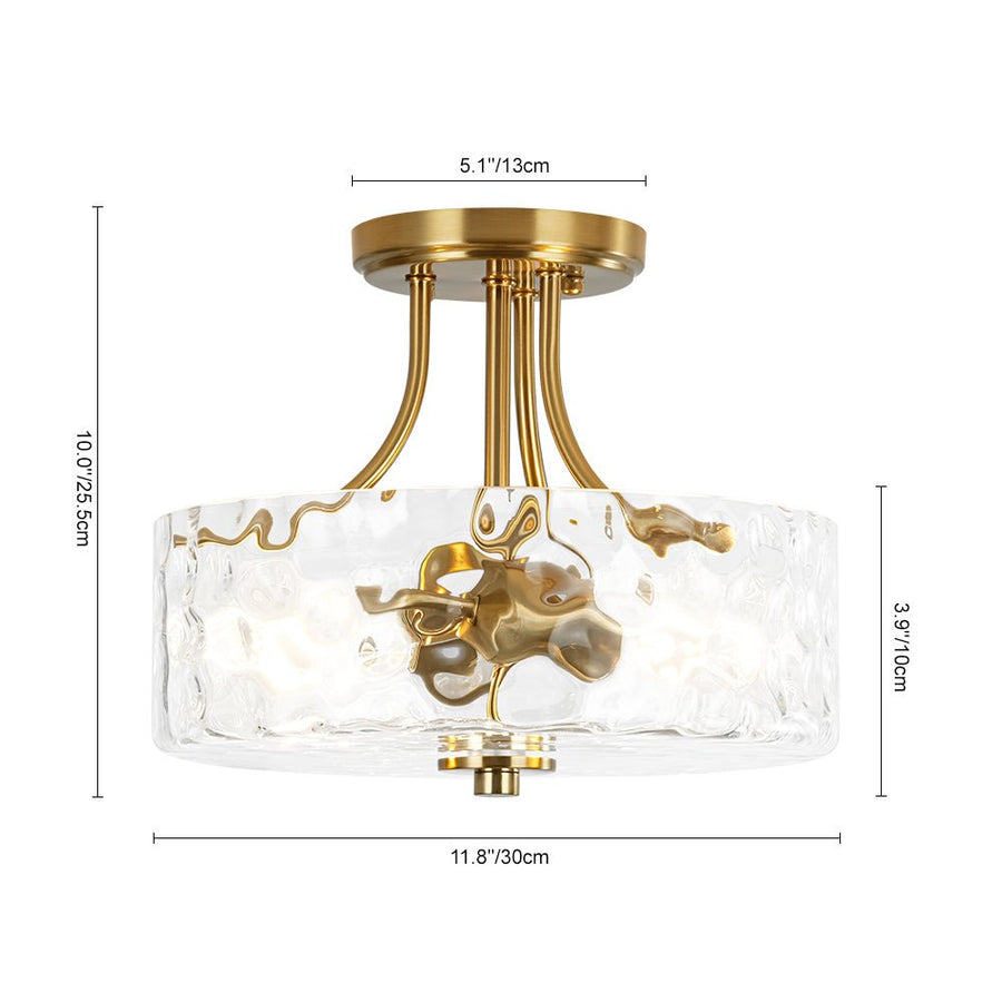 Farmhouze Light - Hammered Texture Glass Round Semi Flush Ceiling Light - Ceiling Light - Oil - Rubbed Bronze(Special Deal) - 