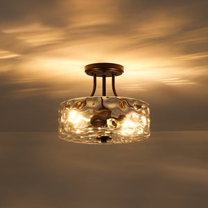 Farmhouze Light - Hammered Texture Glass Round Semi Flush Ceiling Light - Ceiling Light - Oil - Rubbed Bronze(Special Deal) - 