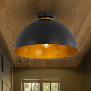 Farmhouze Light - Industrial 1 - Light Black Gold Dome Flush Mount Ceiling Light - Ceiling Light - 15.7 in - 