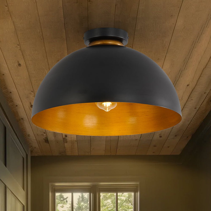 Farmhouze Light - Industrial 1 - Light Black Gold Dome Flush Mount Ceiling Light - Ceiling Light - 15.7 in - 