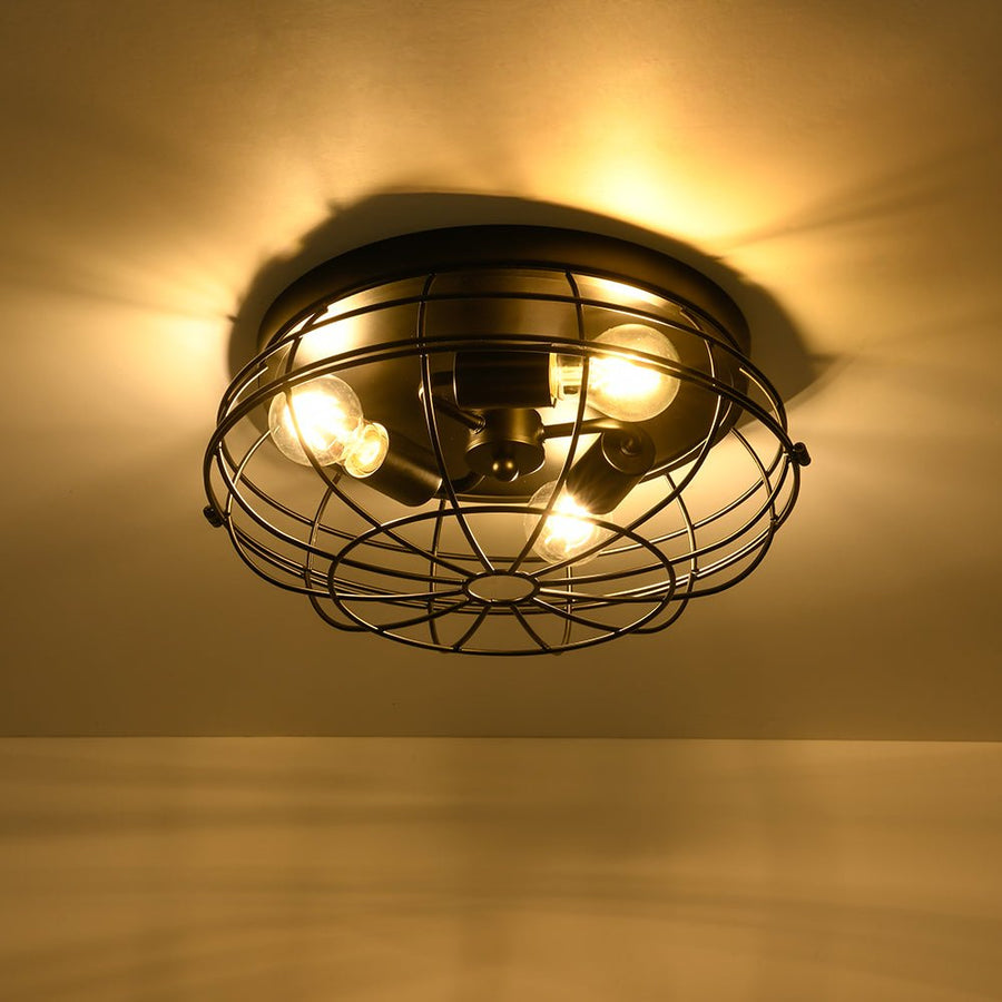 Farmhouze Light - Industrial 3 - Light Black Wire Guard Cage Ceiling Light - Ceiling Light - Black - 