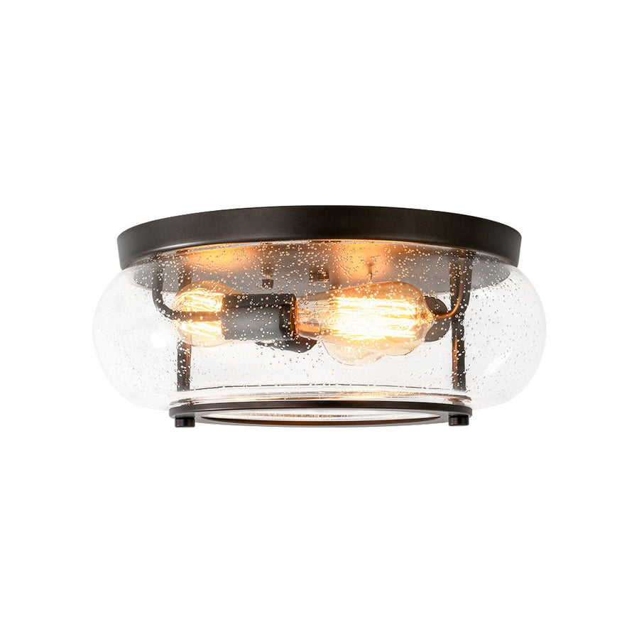 Farmhouze Light - Industrial 3 - Light Seeded Glass Shade Flush Mount Light - Ceiling Light - Oil - Rubbed Bronze - 