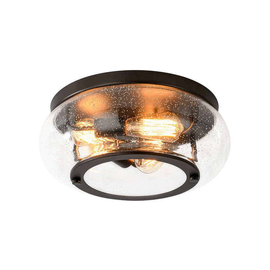 Farmhouze Light - Industrial 3 - Light Seeded Glass Shade Flush Mount Light - Ceiling Light - Oil - Rubbed Bronze - 