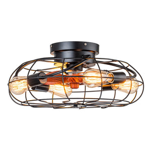 Farmhouze Light-Industrial 4-Light Iron Cage Ceiling Fan Light Fixture-Ceiling Light-Black-