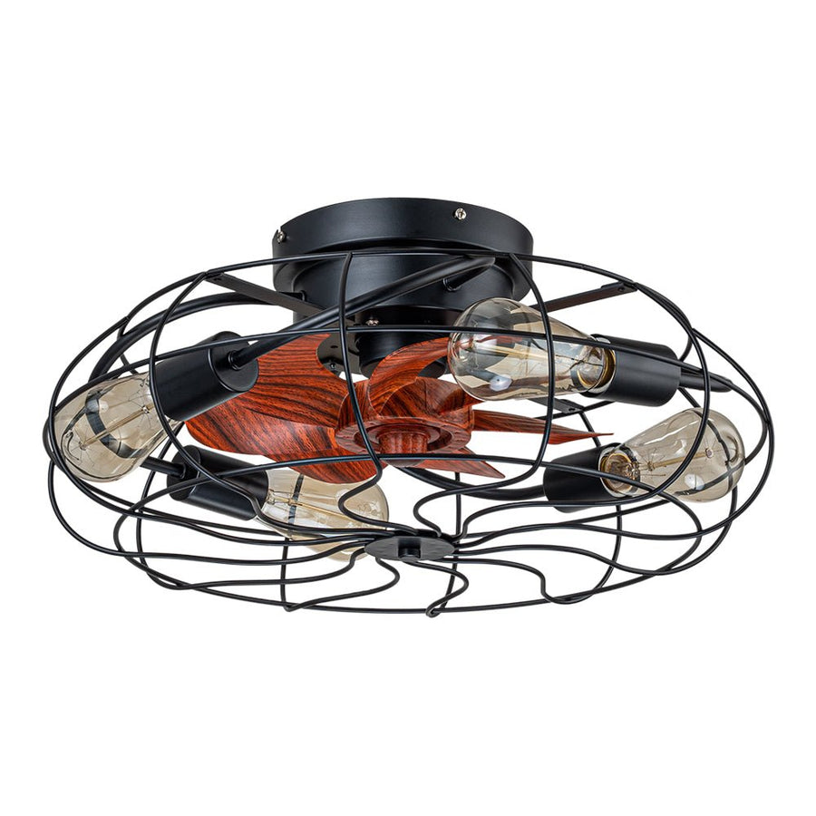 Farmhouze Light-Industrial 4-Light Iron Cage Ceiling Fan Light Fixture-Ceiling Light-Black-