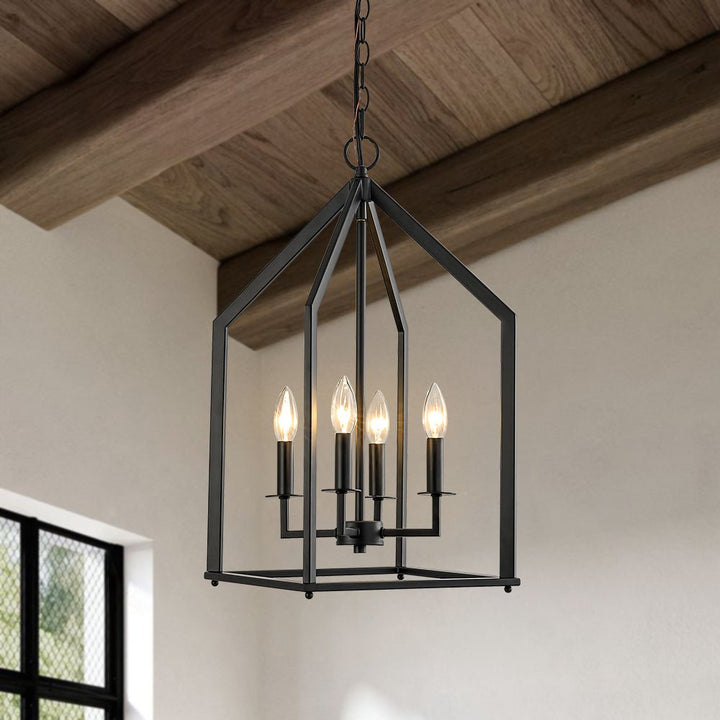 Farmhouze Light - Industrial 4 - Light Matte Black Cage Pendant Light - Pendant - Black - 