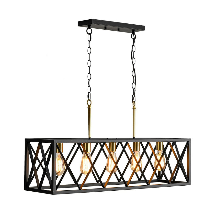 Farmhouze Light - Industrial Black Rectangle Cage Linear Island Chandelier - Chandelier - 36in - 