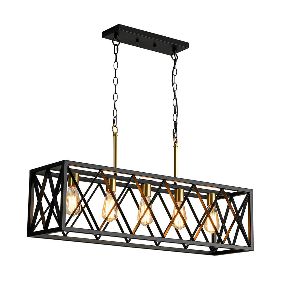 Farmhouze Light - Industrial Black Rectangle Cage Linear Island Chandelier - Chandelier - 36in - 