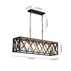 Farmhouze Light - Industrial Black Rectangle Cage Linear Island Chandelier - Chandelier - 36in - 