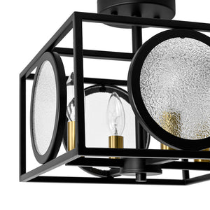 Farmhouze Light - Industrial Candle Style Black Square Cage Semi Flush Light - Ceiling Light - 11.8 in - 