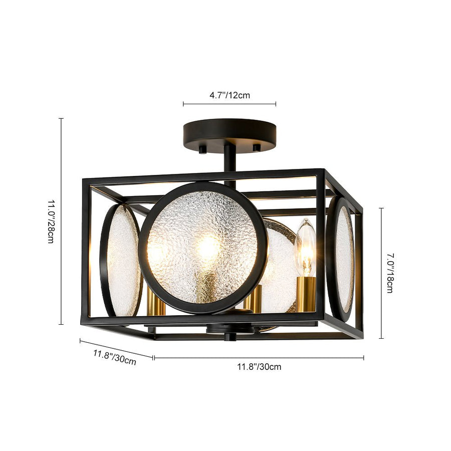 Farmhouze Light - Industrial Candle Style Black Square Cage Semi Flush Light - Ceiling Light - 11.8 in - 