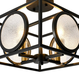 Farmhouze Light - Industrial Candle Style Black Square Cage Semi Flush Light - Ceiling Light - 11.8 in - 