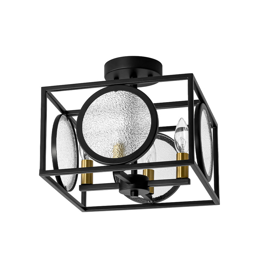 Farmhouze Light - Industrial Candle Style Black Square Cage Semi Flush Light - Ceiling Light - 11.8 in - 