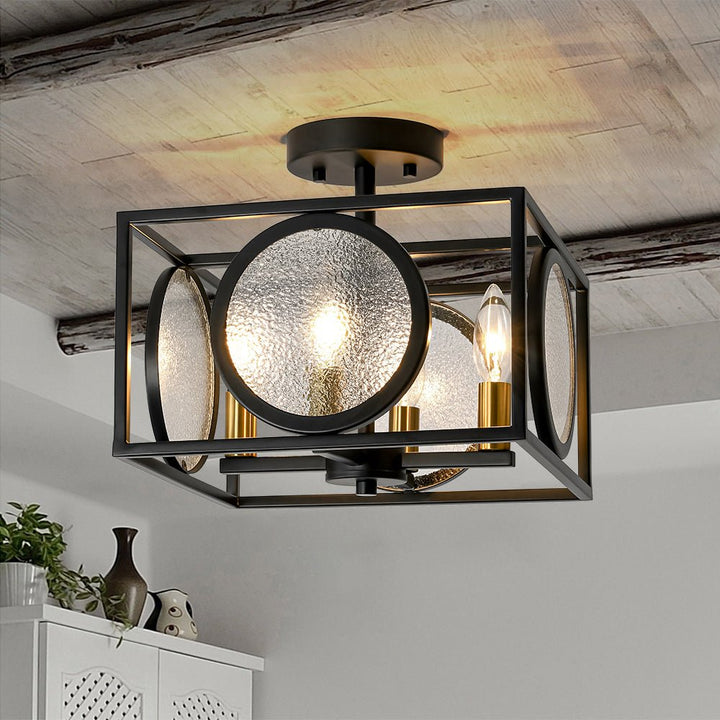 Farmhouze Light - Industrial Candle Style Black Square Cage Semi Flush Light - Ceiling Light - 11.8 in - 
