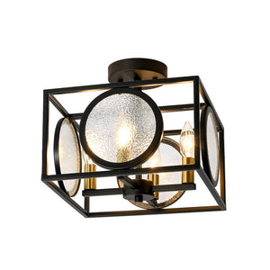 Farmhouze Light - Industrial Candle Style Black Square Cage Semi Flush Light - Ceiling Light - 11.8 in - 